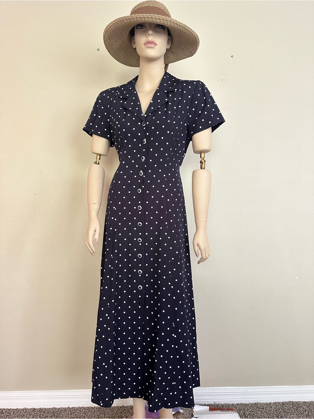 Sheri Martin New York Vintage Polka Dot Maxi Dress 10 bottom front